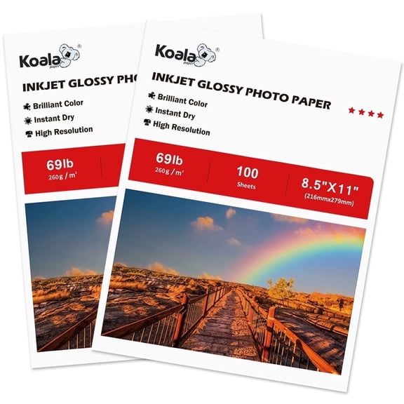 KOALA Premium Glossy Photo Paper 8.5x11 69lb 200 Sheets Thick, Glossy Card Stock Paper for Inkjet Printers