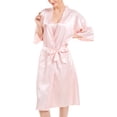 thumbnail image 4 of Defitshape Women's Satin Kimono Robe Short Sleeve V Neck Bath Robe with Pockets for Bridesmaid Wedding Party Silk Pure Dressing Gown Belted Tie Up Lightweight Light Pink 3X-Large, 4 of 5