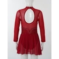 thumbnail image 3 of Sxiwei Kids Girls Long Sleeve Mesh Splice Figure Skating Dress with Rhinestone Keyhole Back Gymnastic Burgundy 6, 3 of 6