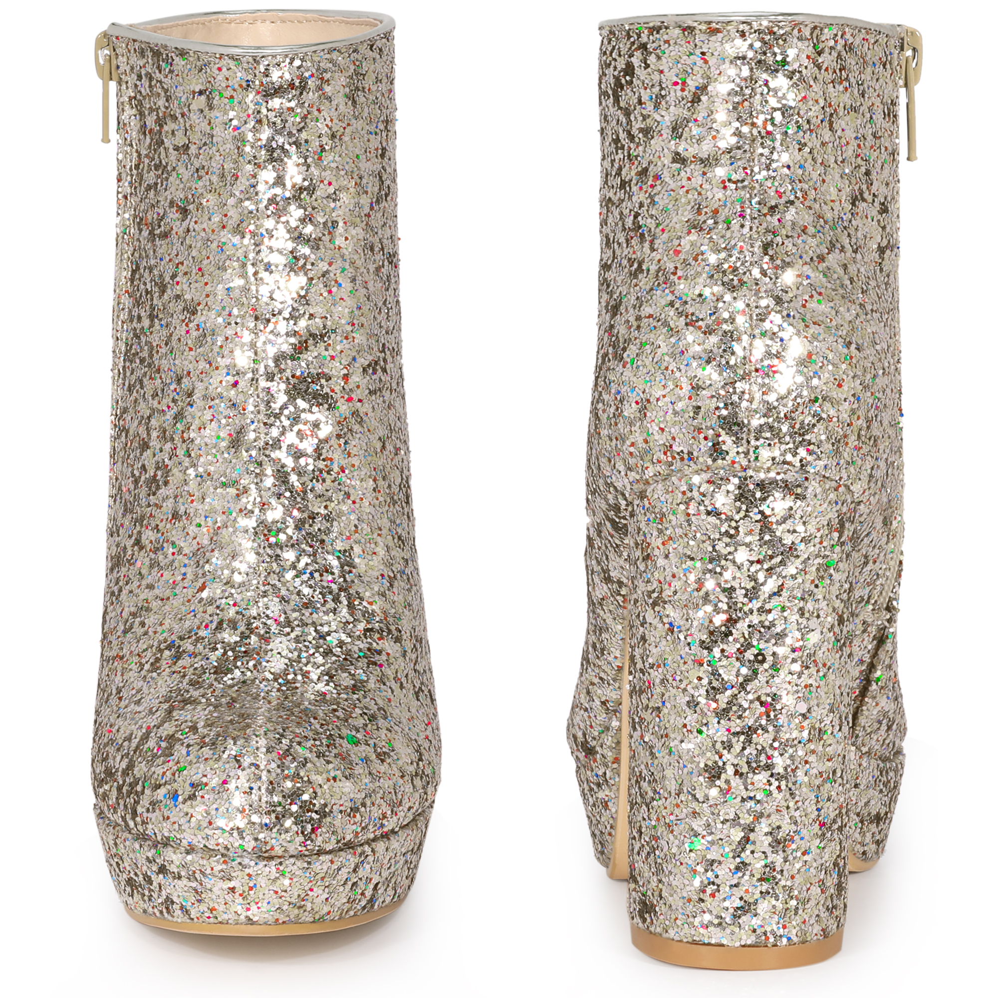 DARING DIVA Glitter Platform Round Toe Chunky Heels Ankle Boots Silver 8.5