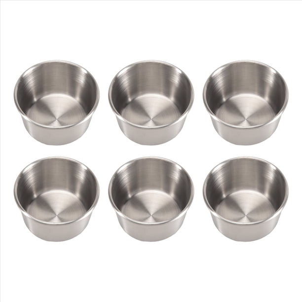 6 Tazas de Salsa para Mojar Acero Inoxidable 2 Onzas, Mini Tazones Salsa, Condimentos Metal Reutilizables, Recipientes Moldes (Plateados)