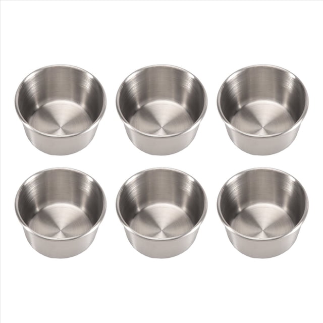 6 Tazas de Salsa para Mojar Acero Inoxidable 2 Onzas, Mini Tazones Salsa, Condimentos Metal Reutilizables, Recipientes Moldes (Plateados)