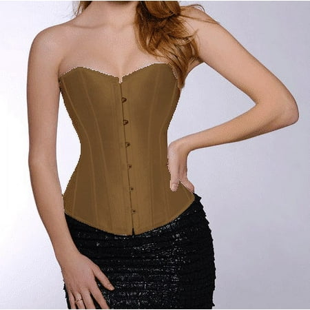 Mfyjkho Women s Bustier Corset Top Plus Size Satin Waist Cincher Overbust Bustiers Save Big Coffee 2XL