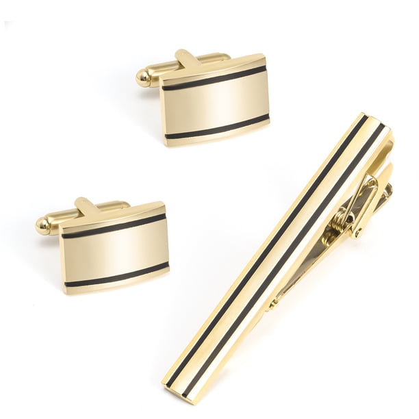 Juego de 3 alfileres de corbata y gemelos para hombres - Para camisas de negocios, corbatas, corbatas, alfileres de corbata - Regalo para bodas, Día del padre, Día de San Valentín - Dorado