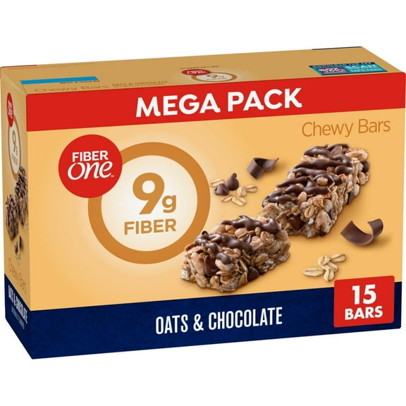 Fiber One Chewy Bars, Oats and Chocolate, Fiber Snacks, Mega Pack, 15 Ct, 21.2 oz pack of 1