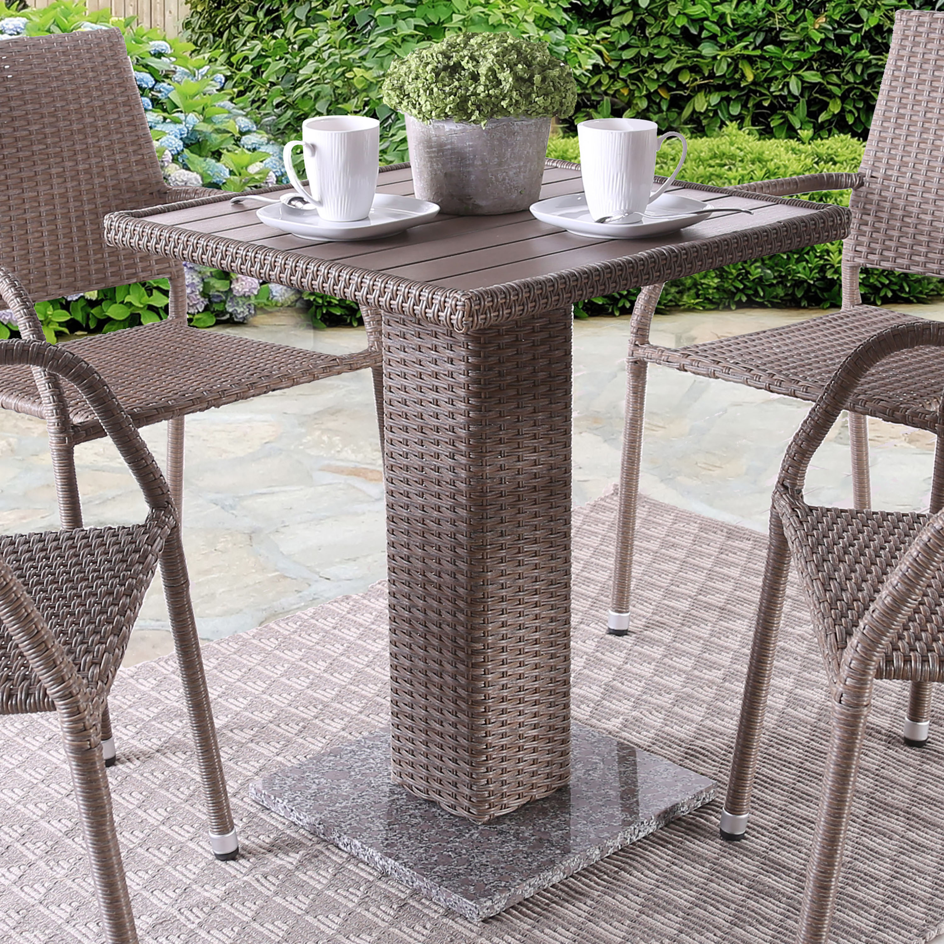 Masa PE Wicker Rattan Bistro Outdoor Dining Table in Natural