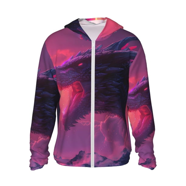 Fotbe Mystical Dragon Under Moon Chaqueta con Protección Solar UPF 50+ para Hombre y Mujer, Camisa con Capucha y Bolsillos-Large