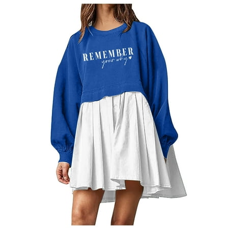 Dwaogom Fashion Women s Casual Over Sized Sweatshirt Long Sleeve Dress Round-Neck Ladies Patchwork Mini Dresses Halter Dresses For Women Retro Rockabilly Princess Cosplay Dress Renaissance Bag