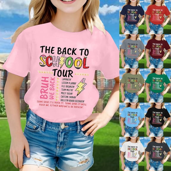 ibiyuan First Day Of School Clothes for Girls Short Sleeve Shirts Back To School Outfits for Girls Boys T-Shirt Pencil Graphic Tee Tops Lightweight Happy Kindergarten 1st Grade