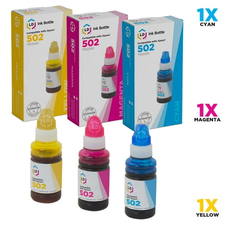 LD Compatible Replacements for Epson 502 Set of 3 Bottles: T502220-S Cyan, T502320-S Magenta & T502420-S Yellow for use in ET-2700, ET-2750, ET-3700, ET-3750, (Best Printer For Home Business Use)