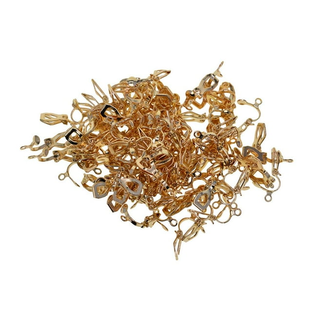 KLKCMS 100 Pieces Ear Clips, Non-Piercing for DIY Bracelets Necklaces Pendants Earrings Golden