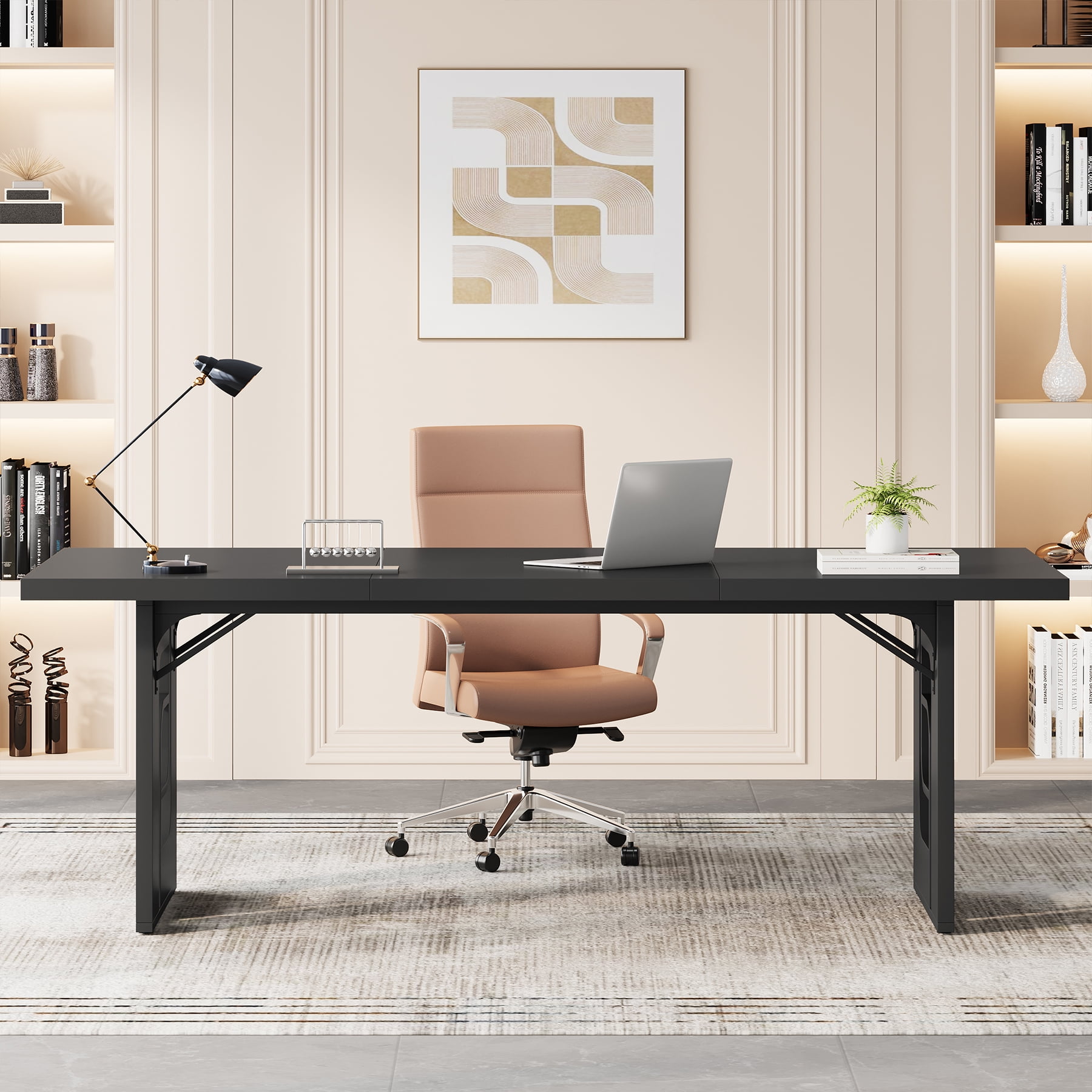 Condemo 71 inch Large Executive Office Desk, Simple Computer Desk Workstation, Modern Study Writing Table, Black
