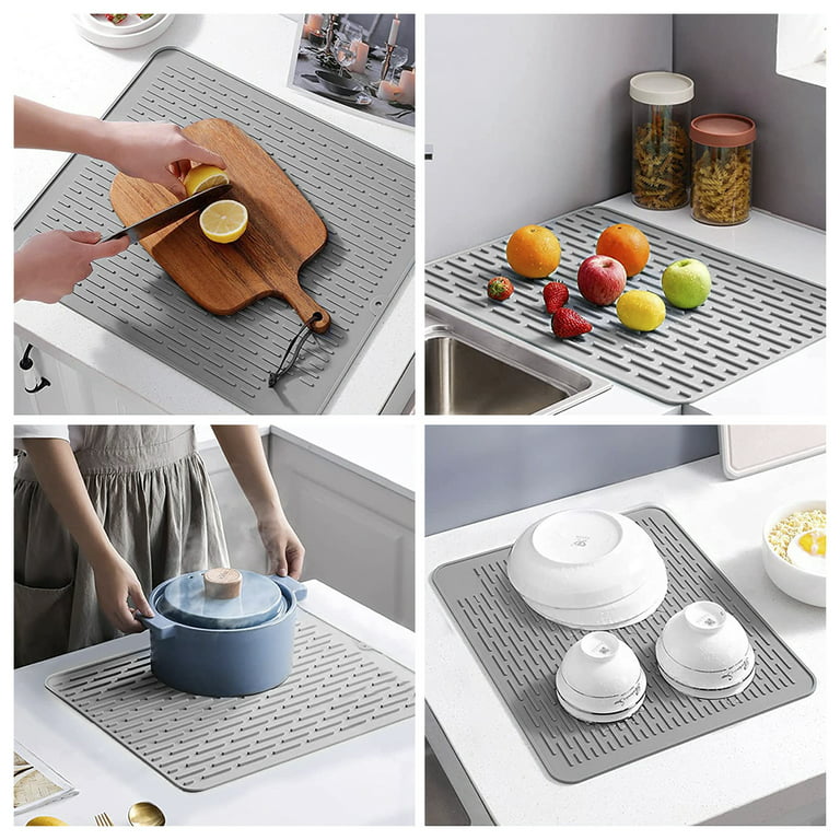 Protoiya Silicone Dish Drying Mat,Kitchen Counter, Durable and Fast Drying,Easy  to Clean, Tray Protects Surfaces Prevents Water Build Up 