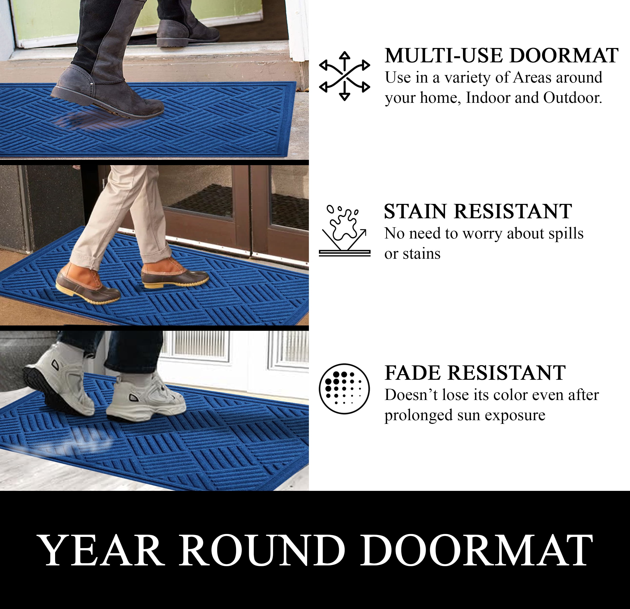 A1HC Indoor Outdoor Mat, Front and Back Entrance Welcome Mats, Front Door Patio Mats 18X30 Inches, Non-Slip Easy Clean Entrance Washable Doormats, Blue