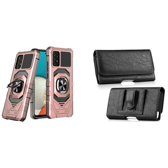 Case with Belt Holster Bundle for Samsung Galaxy A53 5G: Heavy Duty Shield Cover (Rose Gold) and Coin Card Wallet Phone Pouch