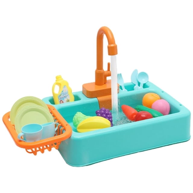 Juguete para fregadero de cocina, juguete para lavar platos con agua corriente, juego de rol