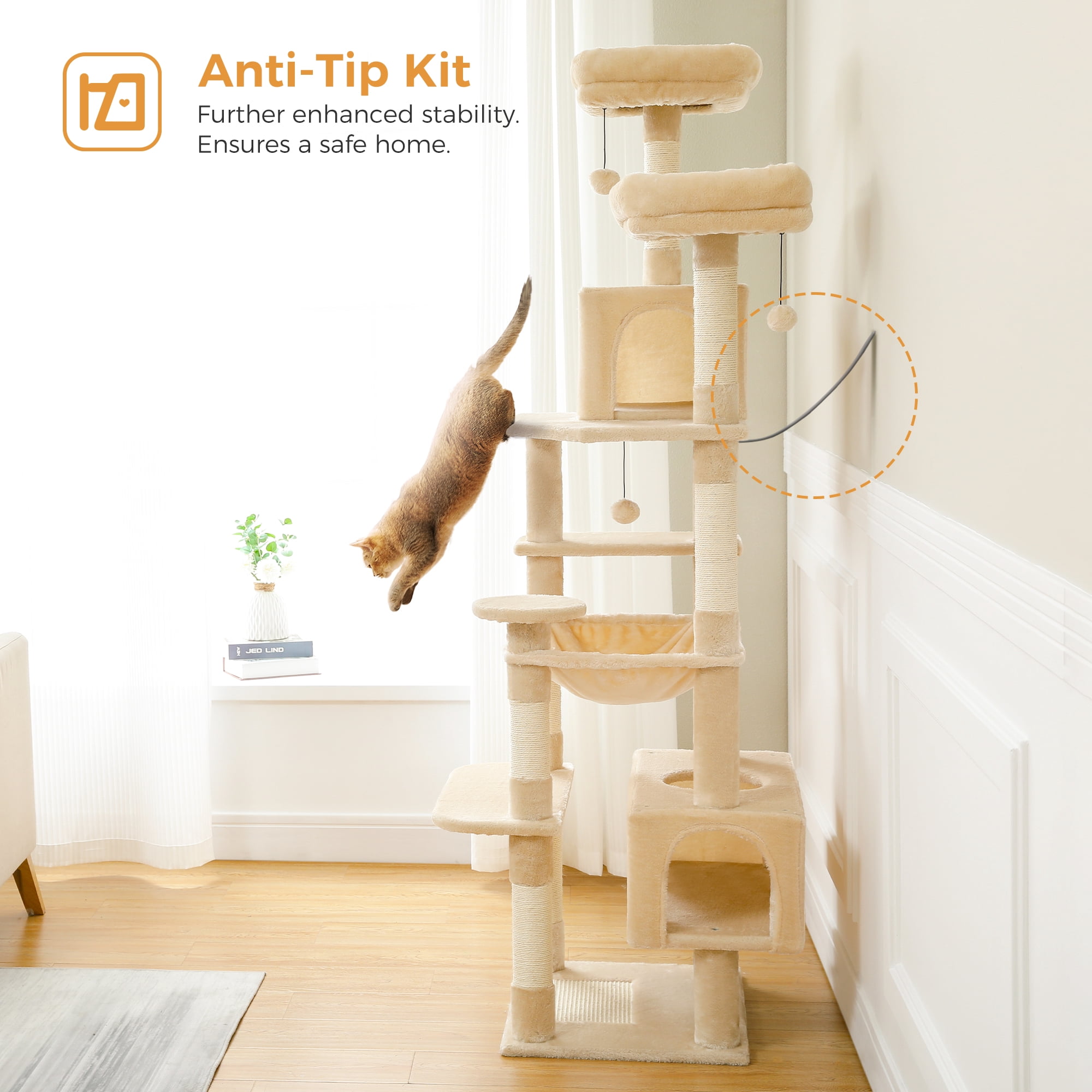 Pawz Road 56″ Tall Cat Tree Condo for Large Cats – Gray Scratching Post Tower