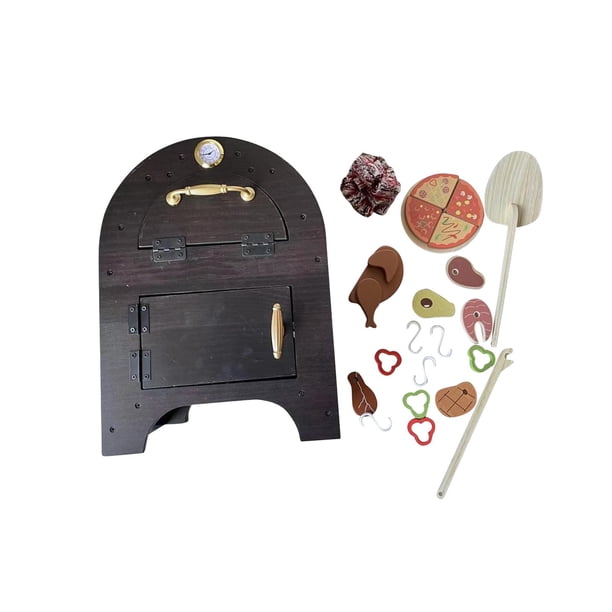 Parrilla de barbacoa para niños, estufa de madera para niños, juguete de juego de rol, pizza, juego de cocina para barbacoa en interiores