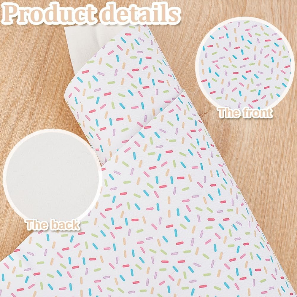 3m/3.3 Yards White Chunky Fabric Roll 11.8 inch Colorful Printed PVC Leather Fabric 1mm Thick Rectangle Imitation Leather Sheet for Hair Bows Jewlery Making DIY Accessories