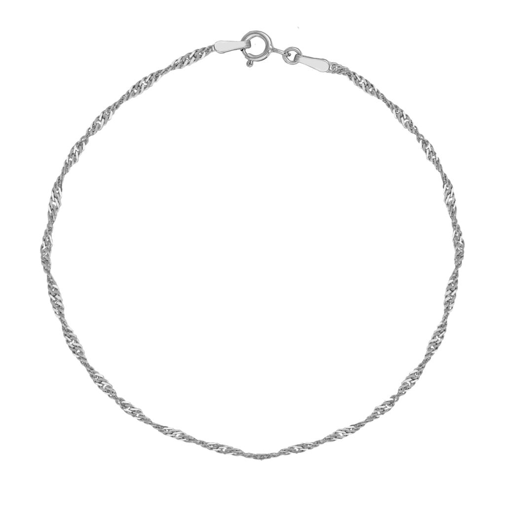 Ritastephens 14K White Gold Figaro Chain Anklet 10 Inches for