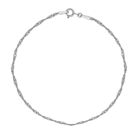 Ritastephens 14K White Gold Figaro Chain Anklet 10 Inches for Female and Male Adults and Teens