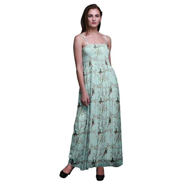 Bimba Robe Soleil de Plage pour Femmes à Corsage Smocké, Imprimé d'Oiseaux Blossom & Goldfinch - Xxx-Grand