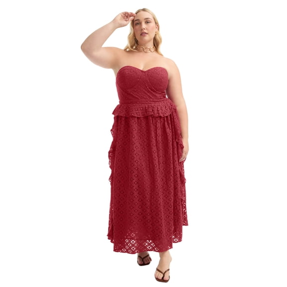 June & Vie Women's Plus Size Ruffled Peplum Corseted Midi Dress