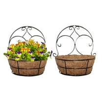Wqmh 2 Packs Metal Half Round Wall Planter with Coco Liner, Hanging Basket for Outdoor Plants, Wall Pot Plants Holder, Fence Hanging Planters Outdoor, Balcony and Porch Decor