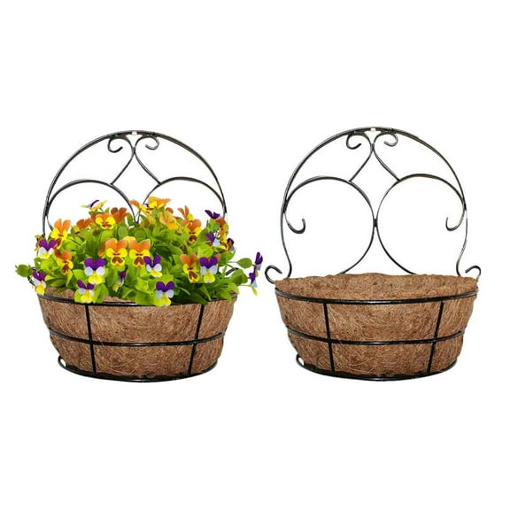 Wqmh 2 Packs Metal Half Round Wall Planter with Coco Liner, Hanging Basket for Outdoor Plants, Wall Pot Plants Holder, Fence Hanging Planters Outdoor, Balcony and Porch Decor