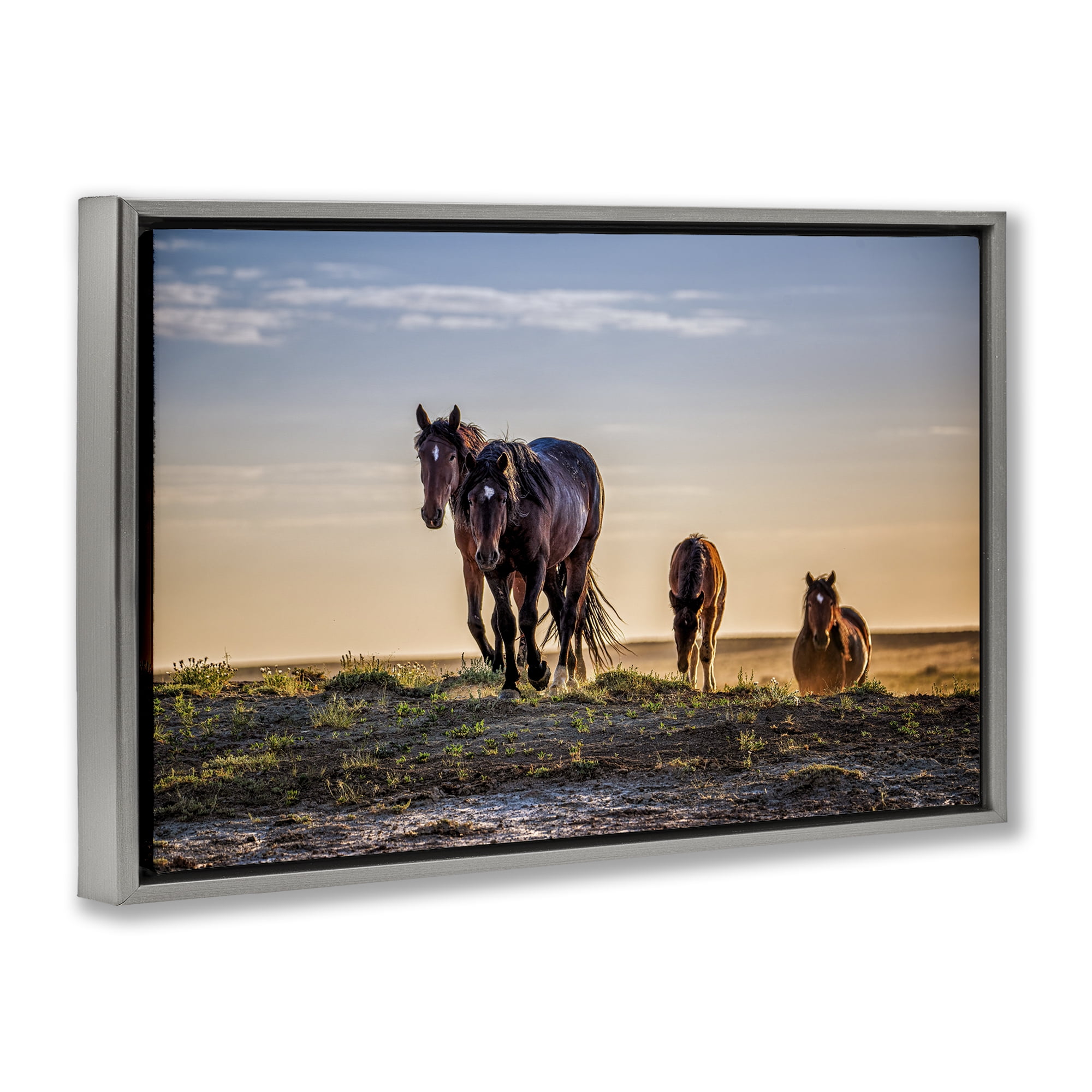 Stupell Industries Horses Coming Home Gray Framed Floater Canvas Wall Art, design by Tim West