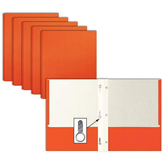 Orange Paper 2 Pocket Folders with Prongs, 50 Pack, by Better Office Products, Matte Texture, Letter Size Paper Folders, 50 Pack, with 3 Metal Prong Fastener Clips, Orange