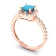 thumbnail image 2 of 0.89 ct Princess Cut Simulated Turquoise with Simulated Diamond Halo Accents 18K Rose Gold Womens Engagement Ring, 2 of 5