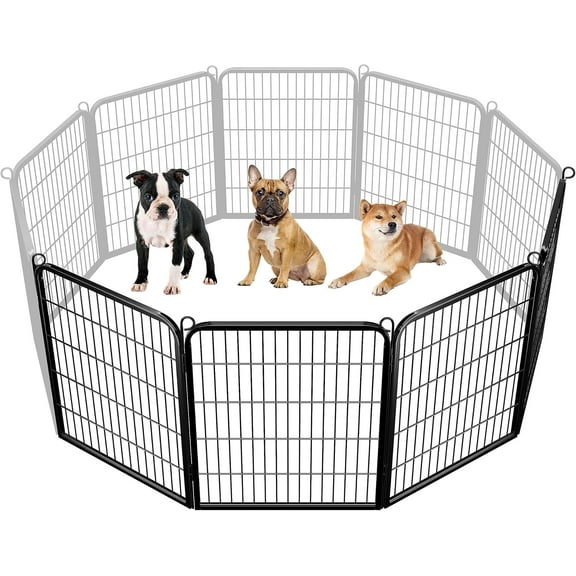 EnjinZZ 4 Panels Pet Dog Pen 32 inch Height Heavy Duty Foldable Metal Portable Puppy Exercise Pen Barrier Cat Chicken Rabbit Fence with Door Indoor Outdoor Black