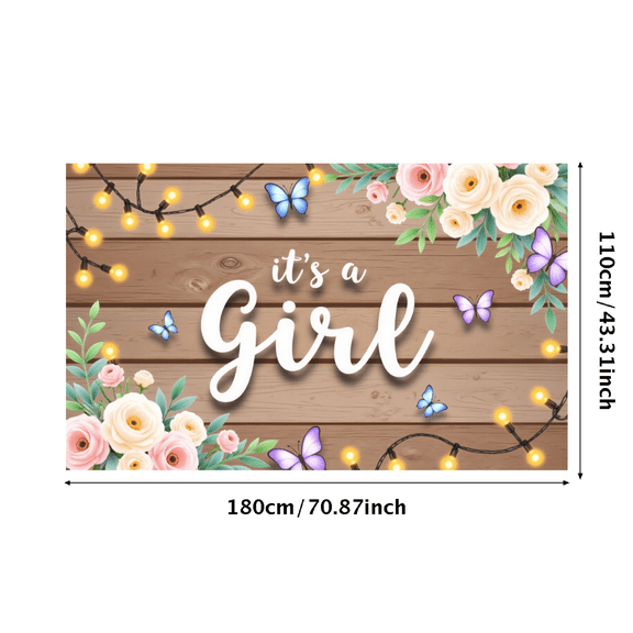Floral Design Baby Shower Banner It's a Girl Butterfly Decorations for Gender Reveal Nursery Wall Party