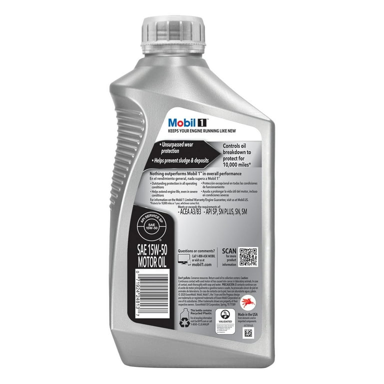 Mobil 1 Advanced Full Synthetic Motor Oil 15W50, 1 Quart, Case of