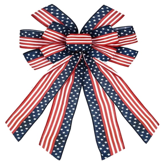BOPORO Patriotic American Flag Bow Red Blue White Star Striped Pattern Bowknot Independence Day Tree Topper Memorial Day Decoration