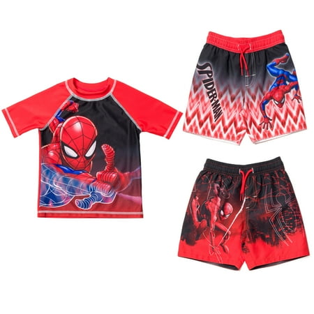 

Marvel Spider-Man Toddler Boys Rash Guard and Swim Trunks Outfit Set Toddler to Big Kid