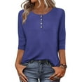 thumbnail image 2 of Tqyyweavej Womens 3/4 Length Sleeve Tops V Neck Dressy Casual Loose Button Work Tunic Tee Shirts 2025 Fall Basic Tee Blouse, 2 of 8