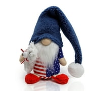 Madanar Independence Day Pajama Gnome Plush Holding Teddy Bear Swedish Decor for Tiered Tray Shelf Table Decorations