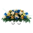 thumbnail image 6 of Sympathy Silks Artificial Cemetery Flowers Blue Tulips/Yellow Iris 2 Bouquets & Saddle, 6 of 6