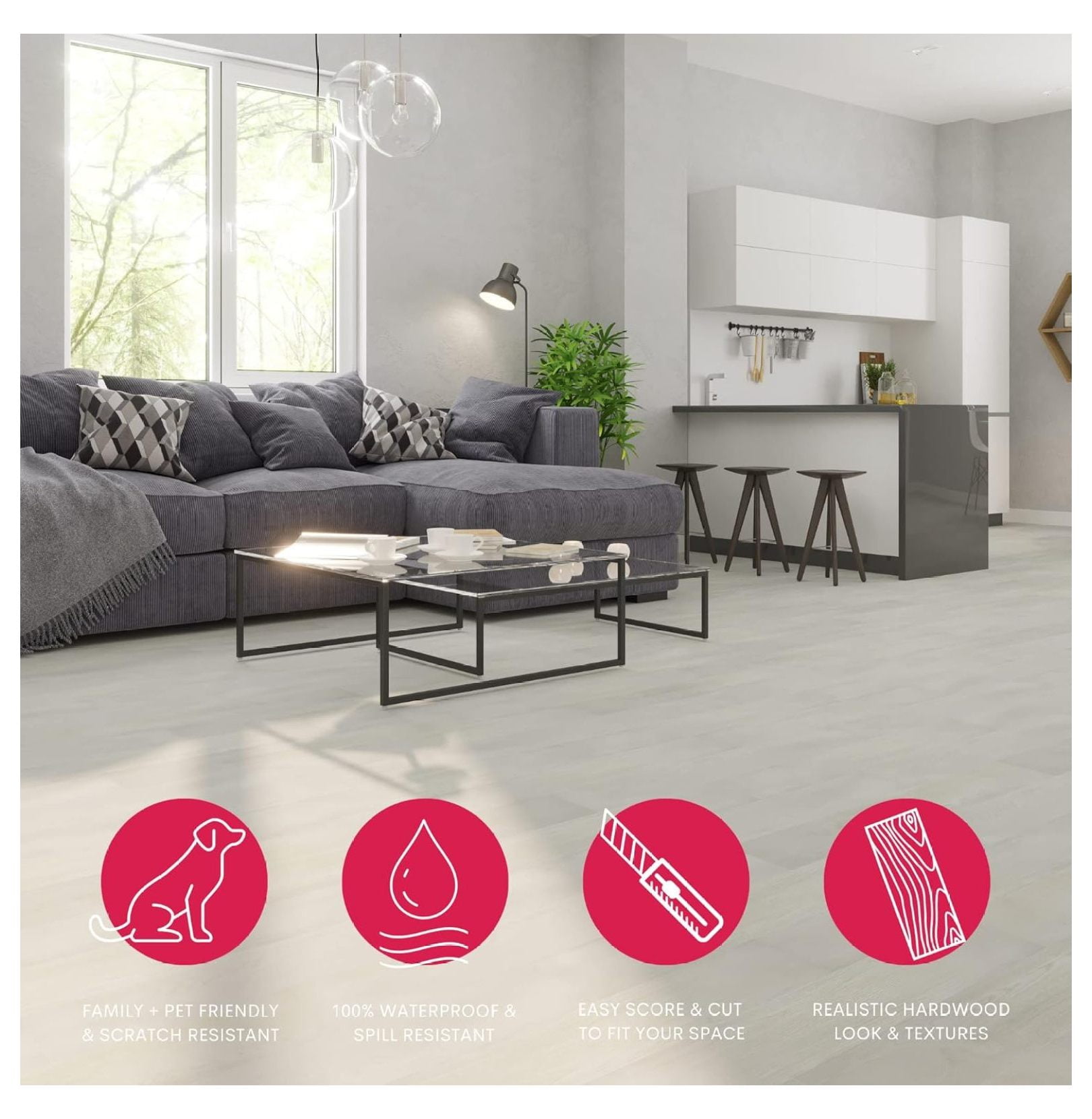 Luxury Vinyl Floor Tiles-Peel & Stick Adhesive Flooring for DIY Installation-36 Wood-Look Planks-BaseCore-54 Sq. Feet