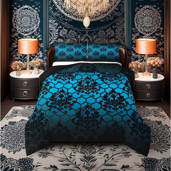 Erosebridal Retro Damask Comforter Sets Twin Size, Honeycomb Geometry Comforters & Duvets, Bohomian Style Decor, Reversible