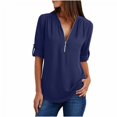 thumbnail image 1 of Camisas de manga larga de verano para mujer, blusas casuales con cuello en V y cremallera, blusas enrollables para mujer, 1 of 5