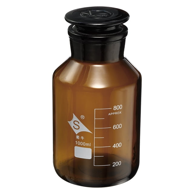Unique Bargains 1000mL Amber Reagent Media Graduated Borosilicate Glass Storage Bottle Amber Cap