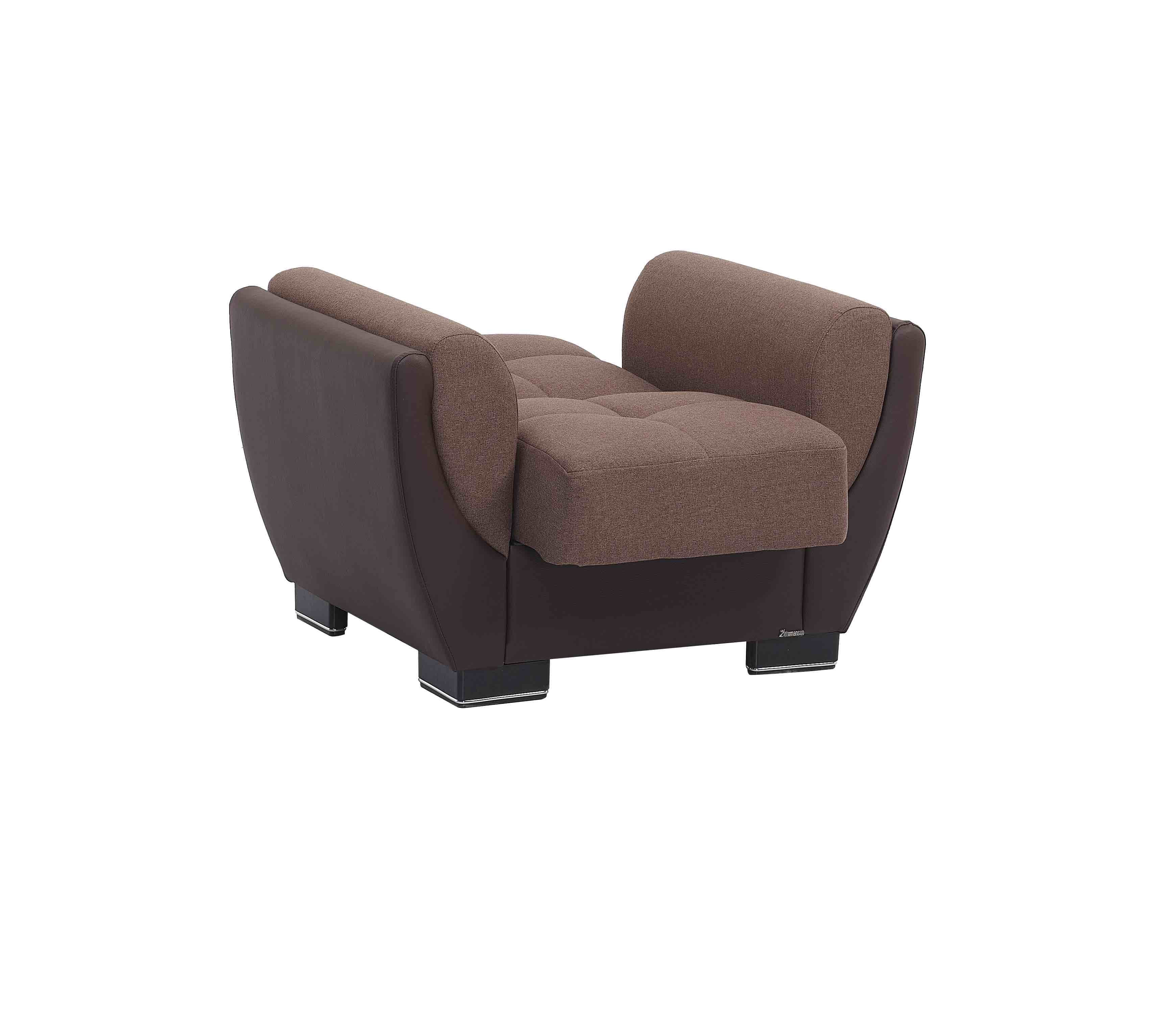 Ottomanson Convertible Accent Armchair with Hidden Storage & Rounded Arms, Firm Comfort Seating, Brown