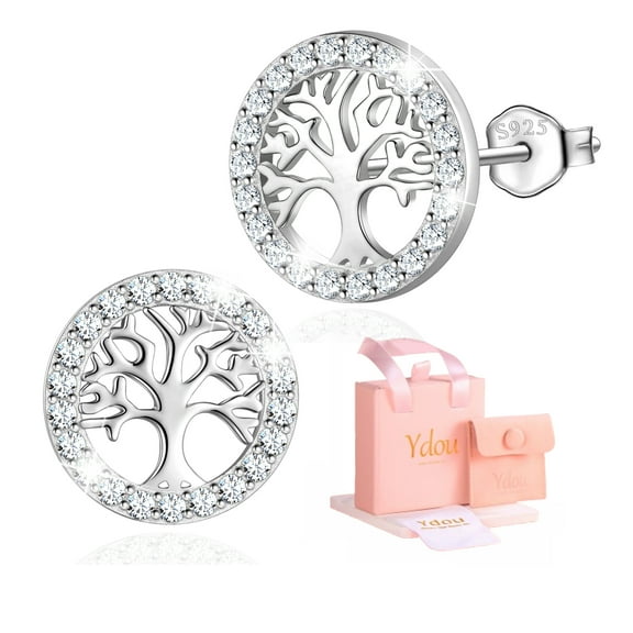 Ydou Family Tree of Life Stud Earrings 925 Sterling Silver Earrings Gift for Her Women | Clearance