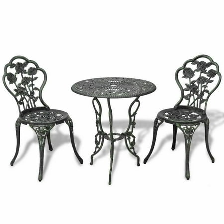 Bistro Design - GHP Antique Finish Aluminum Rose Design Chairs & Table w Umbrella Hole Bistro Set