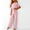 thumbnail image 2 of Wirziis Jumpsuits for Women Casual Loose Batwing Sleeve Crewneck Rompers Long Pants Belted Wide Legs Overall S-XL, 2 of 5