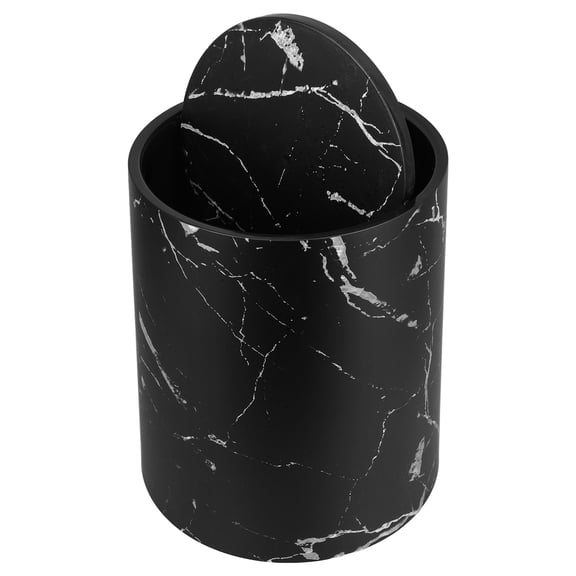 OUNONA Marbling Style Plastic Swing Lid Garbage Can for Kitchen Bathroom Utility Room Storage