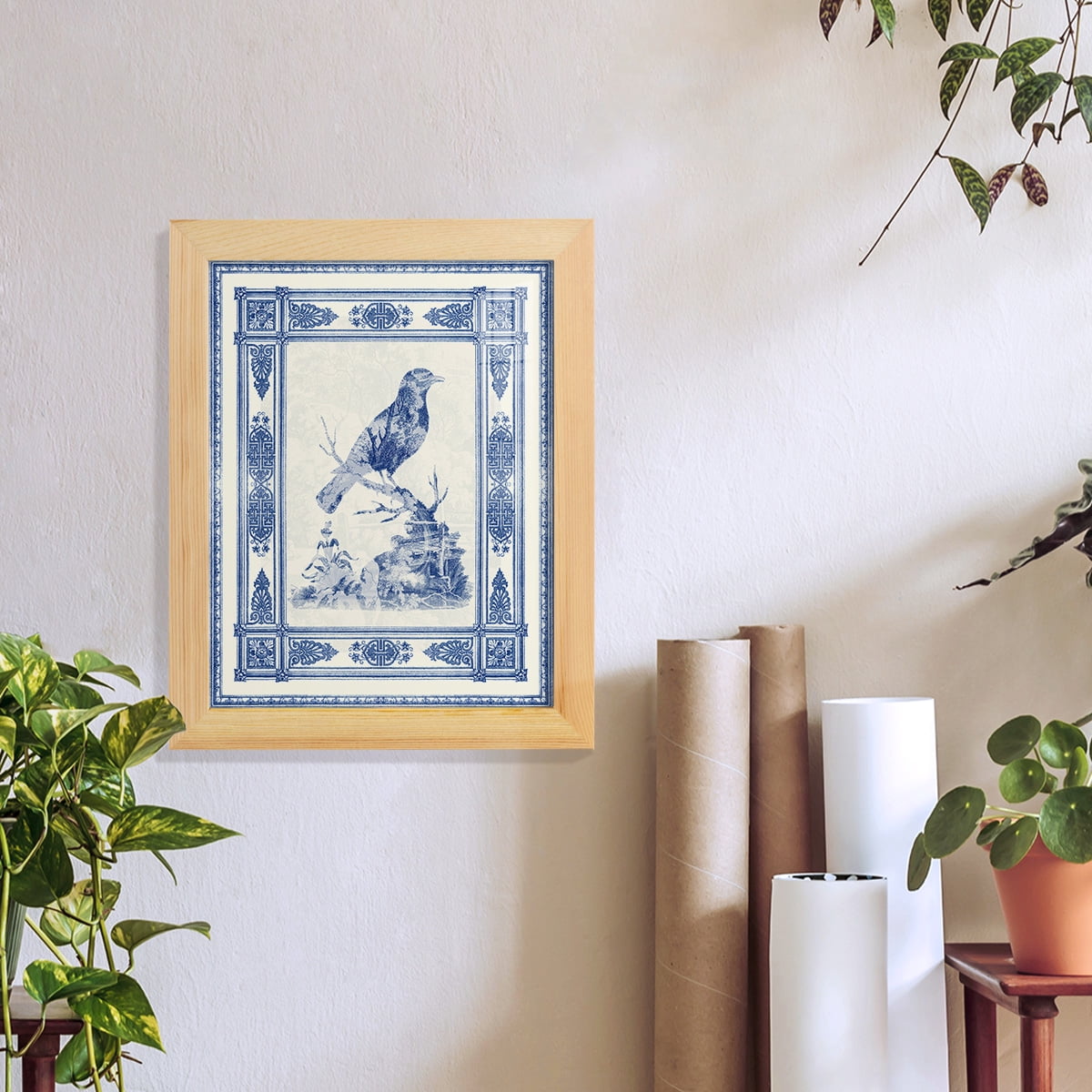 Toile de Jouy I -Framed Print w/glass-Natural Wood